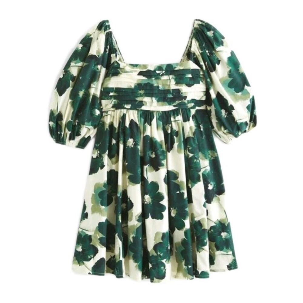 ABERCROMBIE & FITCH Emerson Poplin Puff Sleeve Mini Dress Green Floral Sz Small - Picture 2 of 13